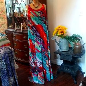 Floor length colorful summer dress, Sz 3x Fash Bug